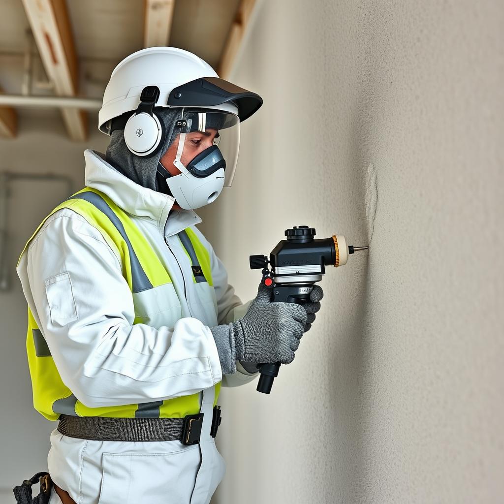 Professional spray foam insulation contractors working on a commercial building